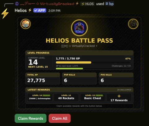 Battle pass progress panel showing level, XP, kills, and rewards