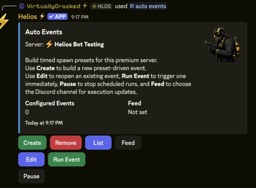 Auto Events admin panel in Discord