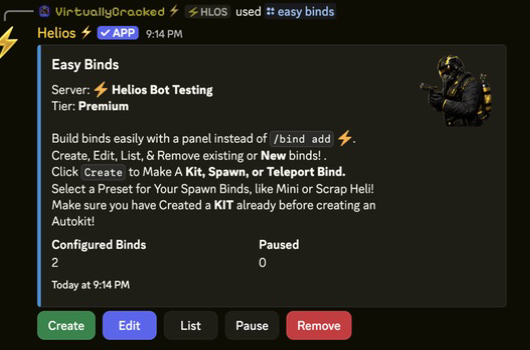 Easy Binds admin panel in Discord