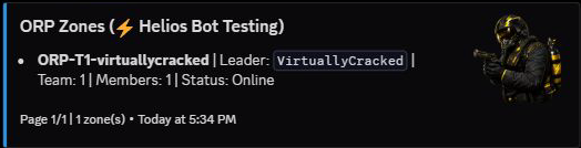 Actual saved ORP on Helios Bot Testing with one member and Online status
