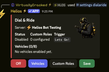 Dial and Ride settings panel in Discord