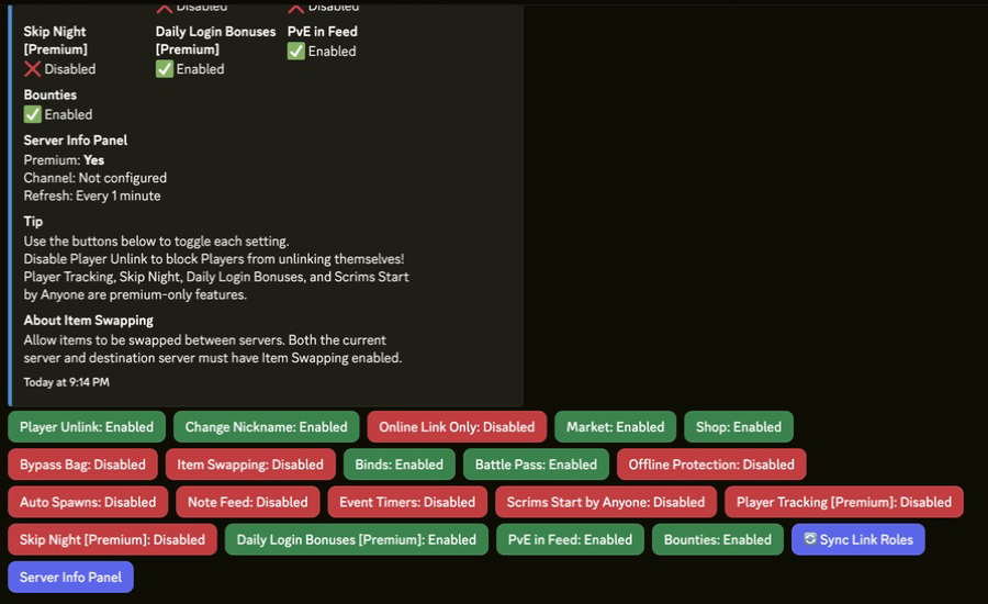 Server feature toggles in Discord
