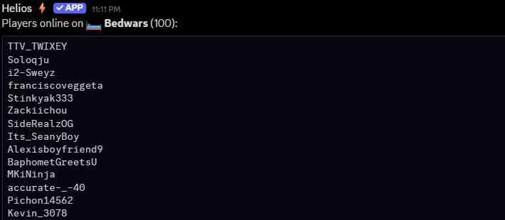 Actual Bedwars online-player lookup showing 100 players and the start of the list